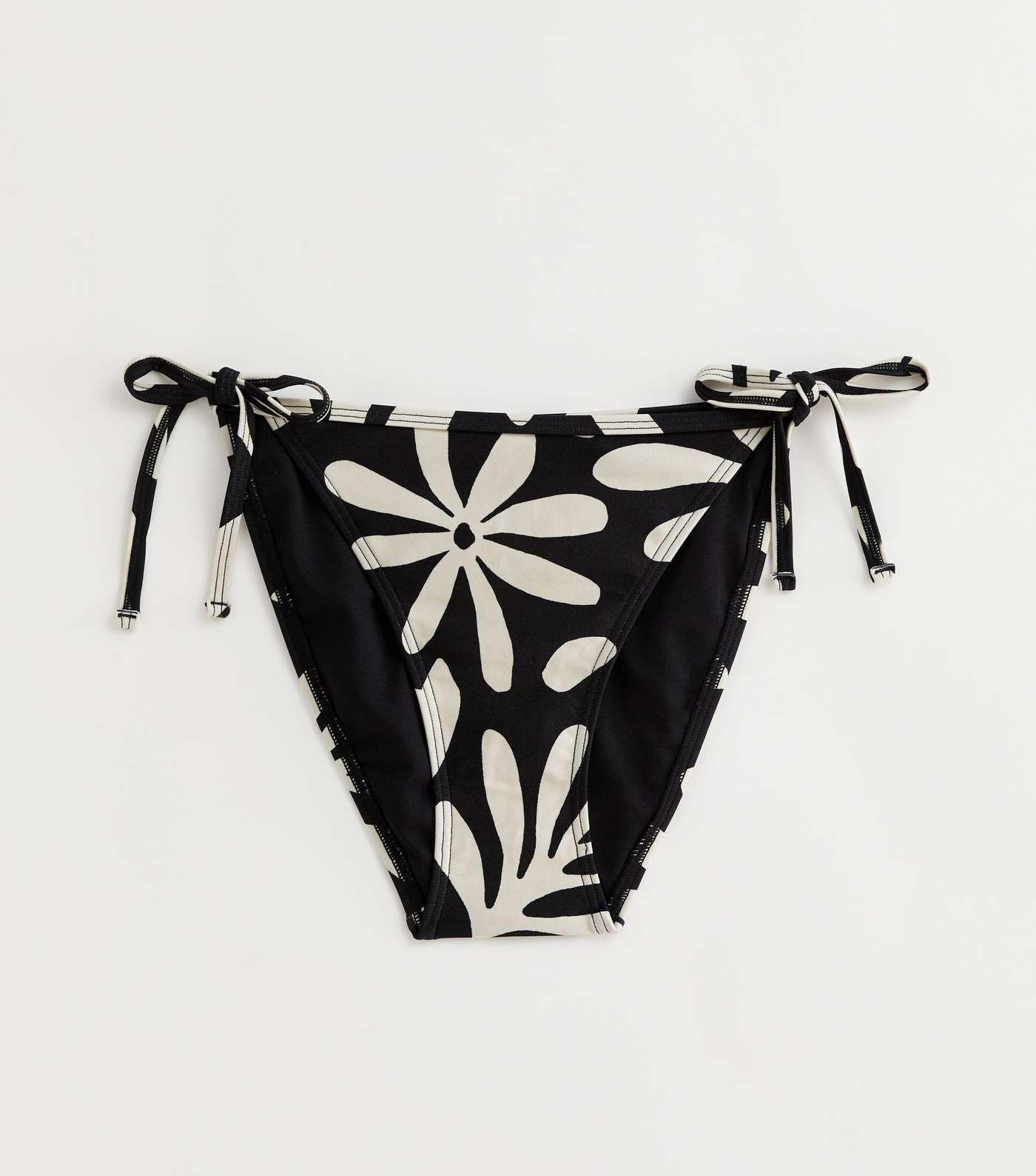 Black Floral Print Tie Side Bikini Bottoms Image 5