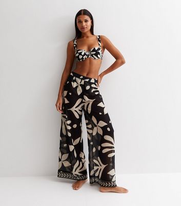 Black Sheer Stripe Wide Leg Beach Pant | PrettyLittleThing AUS