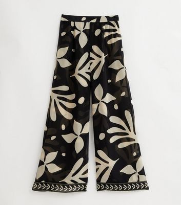 Black Floral Wide Leg Beach Trousers New Look