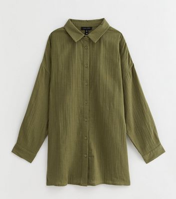 Khaki Long Lightweight Cotton Shirt New Look