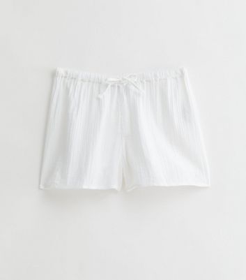 White Drawstring Lightweight Cotton Shorts New Look