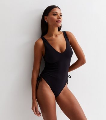 Black Ruched Side Swimsuit New Look