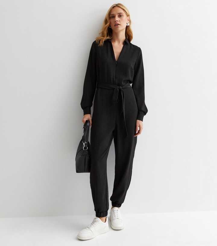 Black Collared Zip Up Jumpsuit