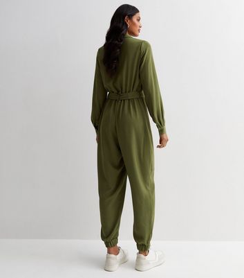 Khaki long hot sale sleeve jumpsuit