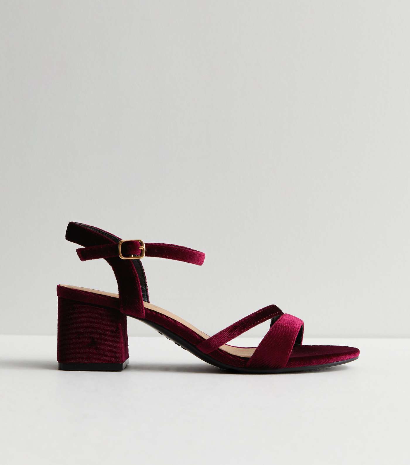 Burgundy Velvet Strappy Low Block Heel Sandals