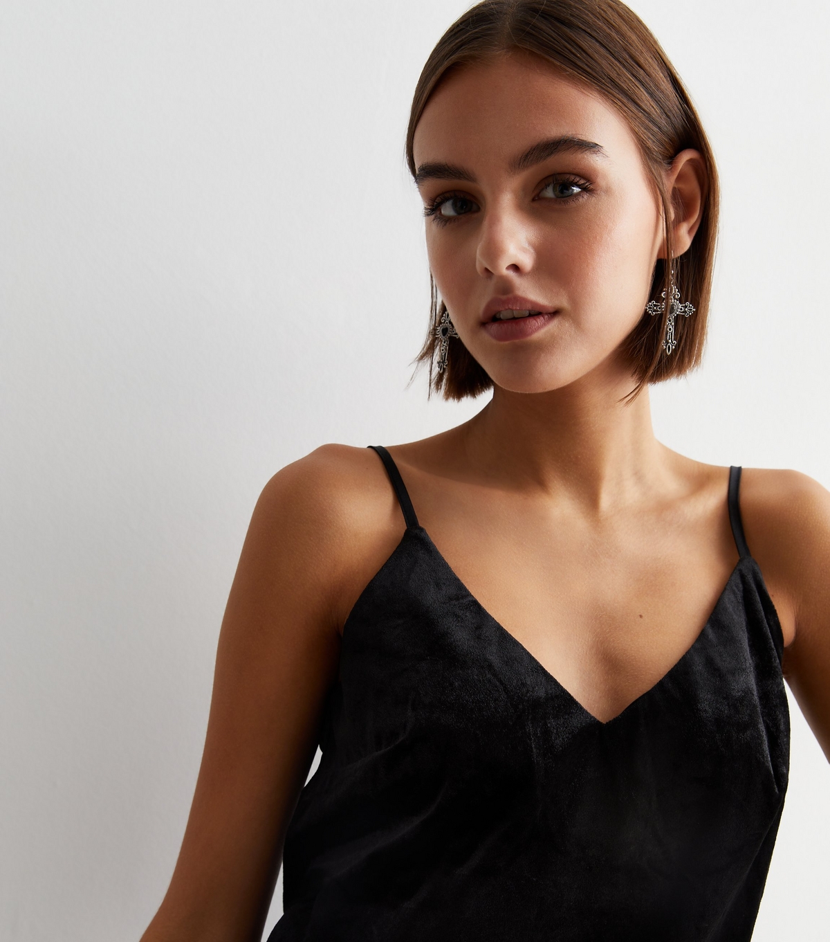 Women's Black Velvet Cami Top Gini London New Look