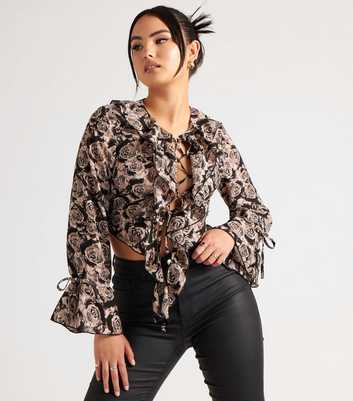 Urban Bliss Black Floral Lattice Crop Top