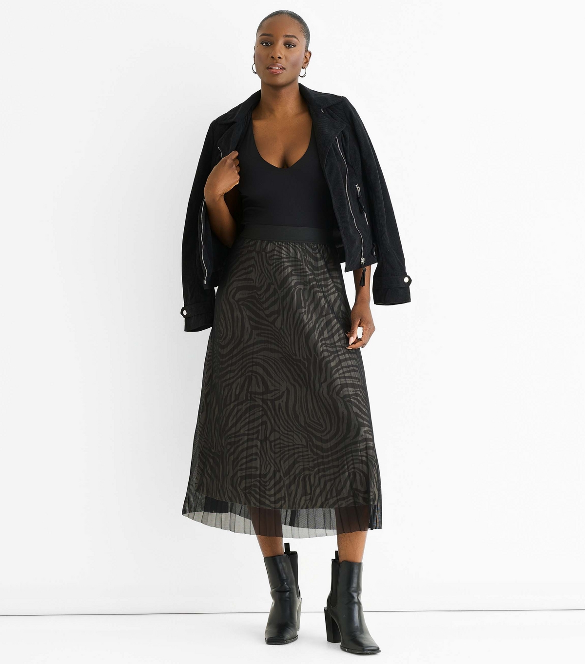 Women's Black Zebra Print Mesh Pleated Midi Skirt Gini London New Look