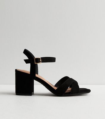 Wide Fit Black Suedette 2 Part Block Heel Sandals New Look