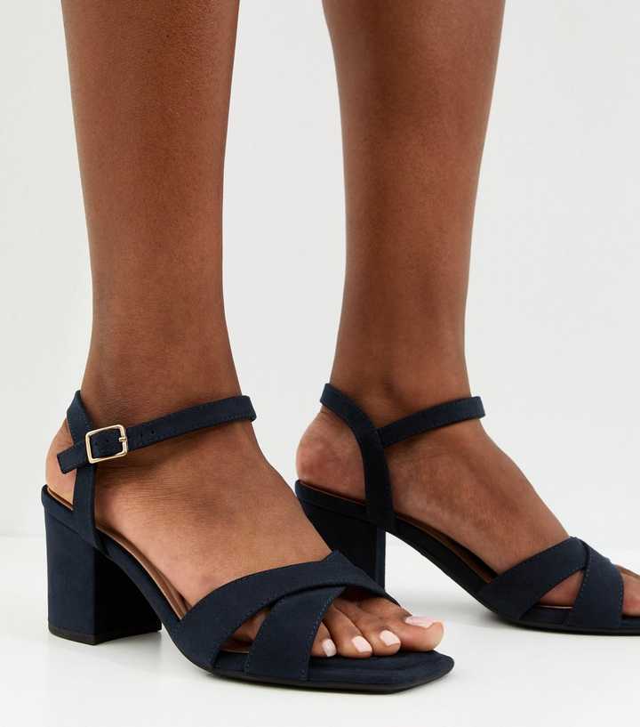 Wide Fit Navy Faux Suede Heeled Sandals