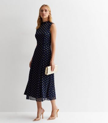 Spot high neck outlet midi dress