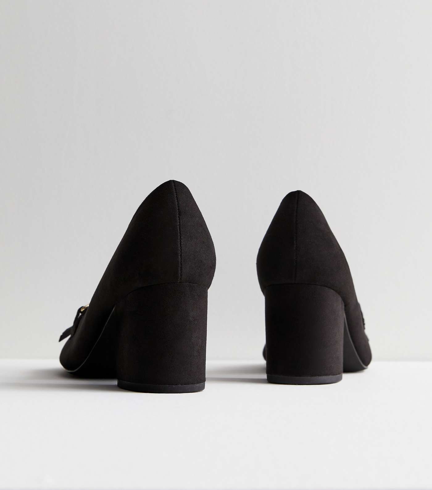 Black Suedette Block Heel Court Shoes Image 4