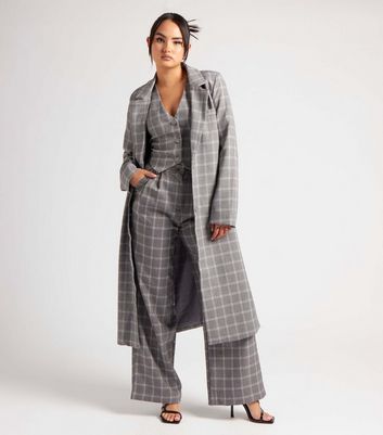 Urban Bliss Grey Check Longline Duster Coat New Look