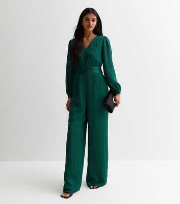 Gini London Green Satin Belted Wide Leg Jumpsuit