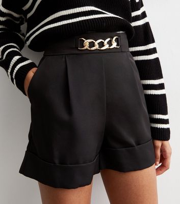 High Waisted Belted Tailored Shorts Black