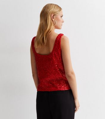 Ladies red cheap sequin top