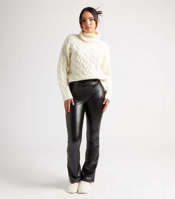 Leather look flared on sale trousers