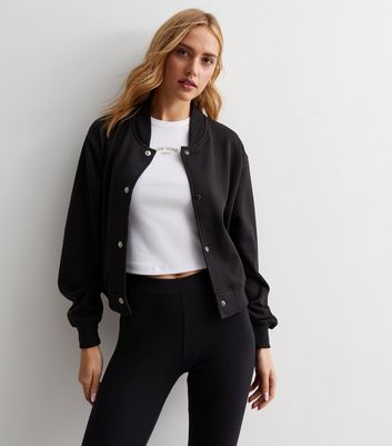 Black Crop Bomber Jacket New Look