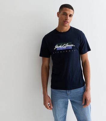 Men's Jack & Jones Navy Logo Cotton T-Shirt New Look