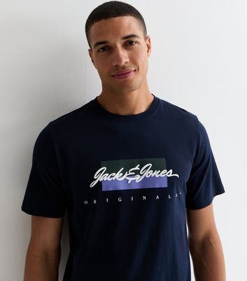 Jack & Jones Navy Logo Cotton TShirt New Look