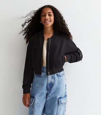 Girls black 2025 bomber jacket