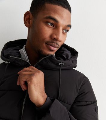 Mens black hooded coat sale