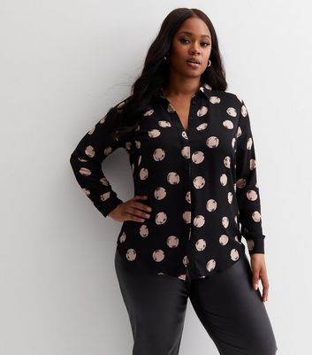 Curves Black Spot Long Sleeve Shirt New Look