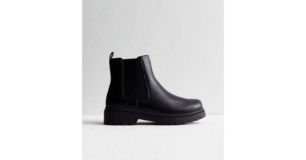 Black Leather-Look Chunky Chelsea Boots | New Look