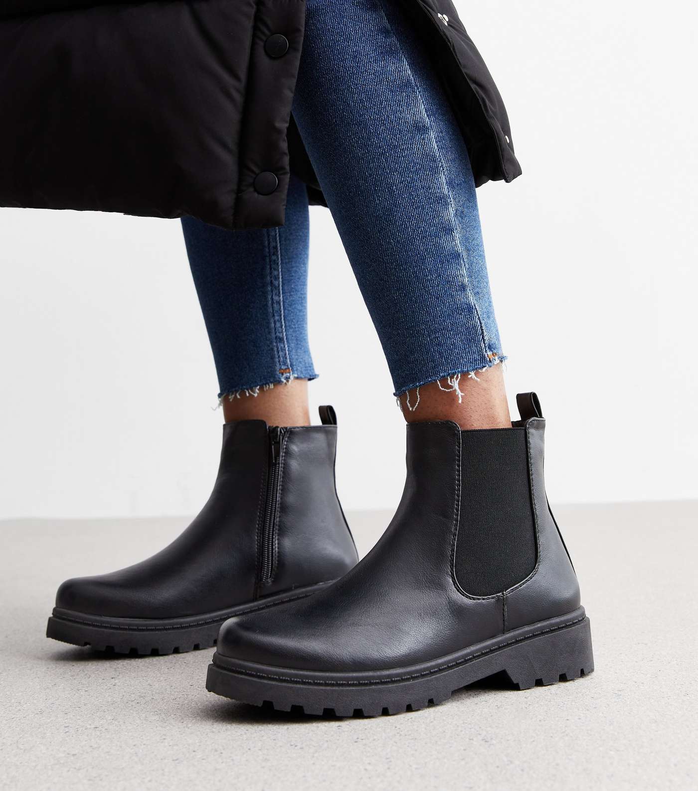 Black Leather-Look Chunky Chelsea Boots Image 2