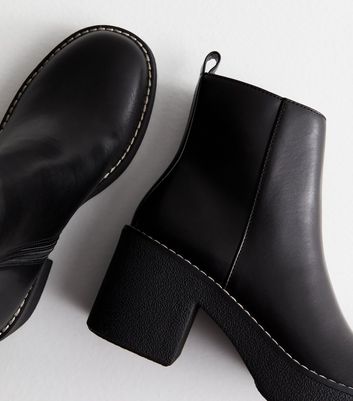Black Leather-Look Stitch Detail Chunky Boots New Look