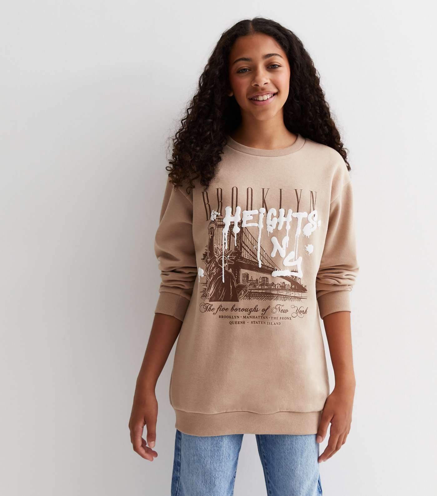 Girls Camel Brooklyn Heights Logo Longline Sweatshirt Image 3