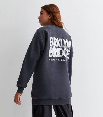Girls Acid Wash Brooklyn Bridge Logo Sweatshirt New Look