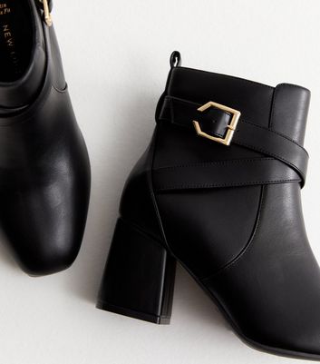Off White Leather-Look Block Heel Ankle Boots | New Look