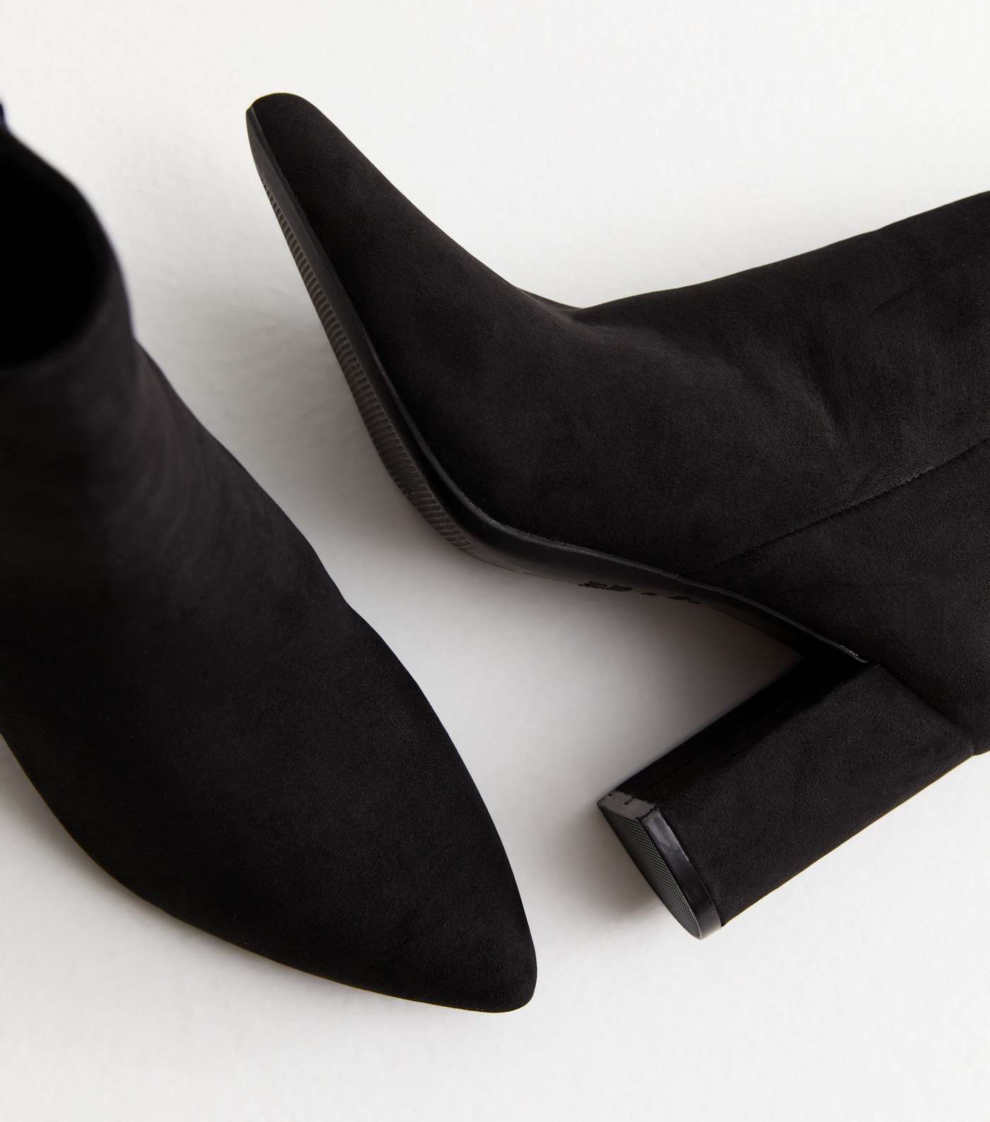 Black Suedette Pointed Block Heel Boots Image 3