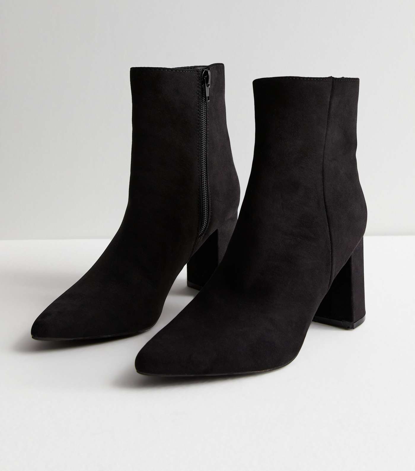 Black Suedette Pointed Block Heel Boots Image 5
