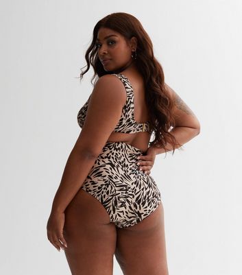 Curves Brown Animal Print High Waist Bikini Bottoms New Look