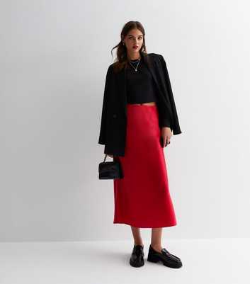 Red Satin Bias Cut Midaxi Skirt