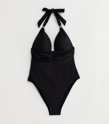 Black Illusion Halter Swimsuit New Look