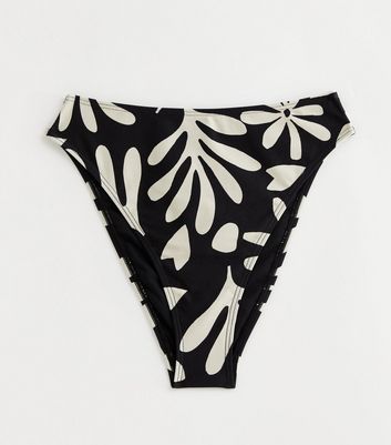 Black High Waist Leaf Print Bikini Bottoms New Look