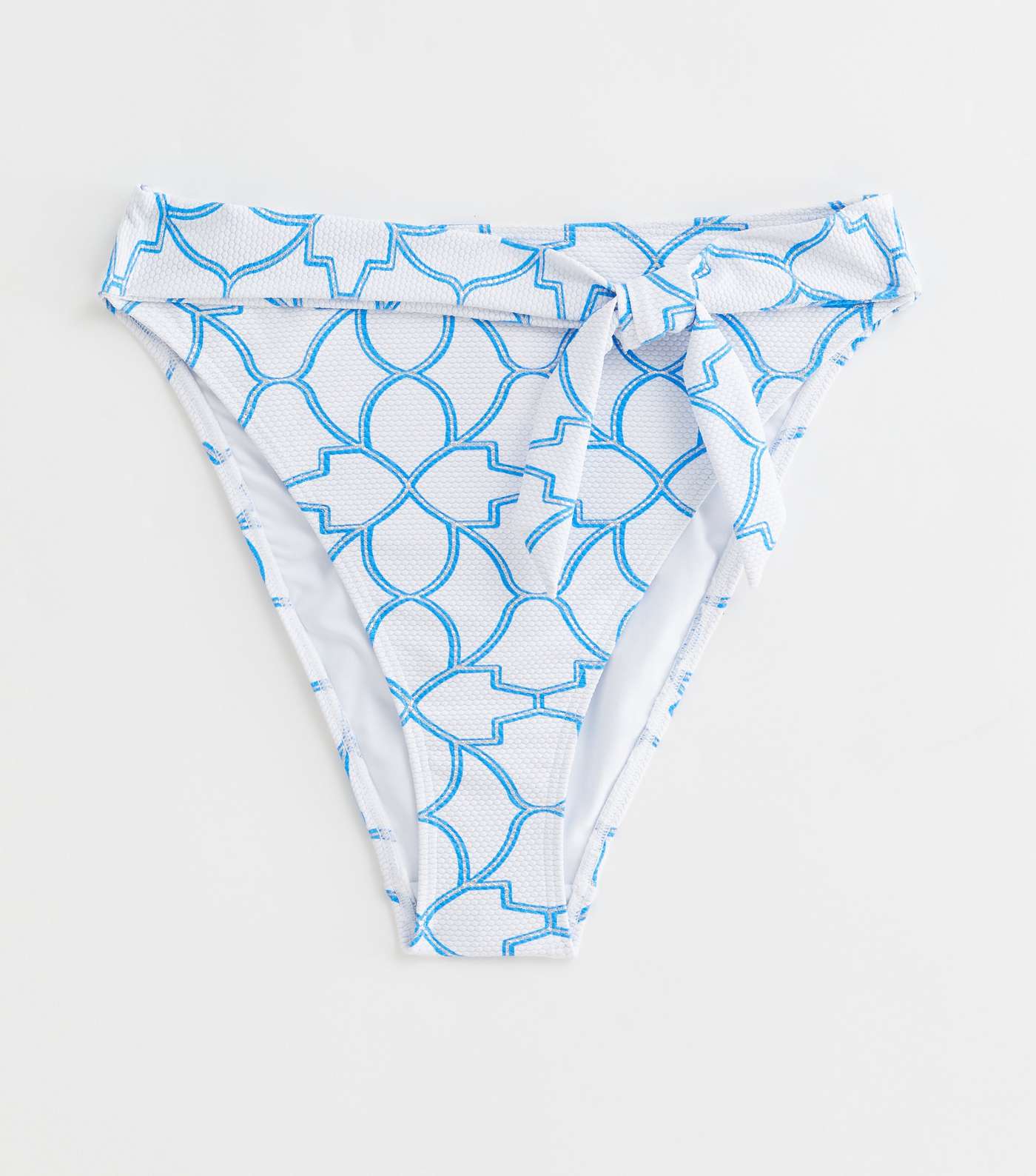 White Geometric Print Tie High Waist Bikini Bottoms Image 5