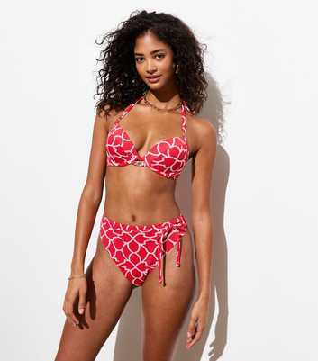 Red Geometric Print Tie High Waist Bikini Bottoms