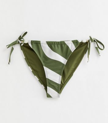 Green Zebra Print Tie Side High Leg Bikini Bottoms New Look
