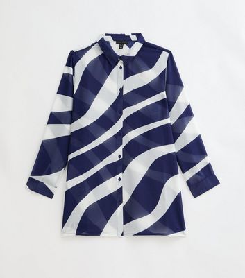 Blue Zebra Print Long-Sleeve Beach Shirt New Look