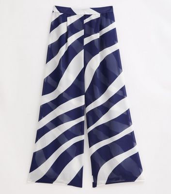 Blue Zebra-Print Wide Leg Beach Trousers New Look