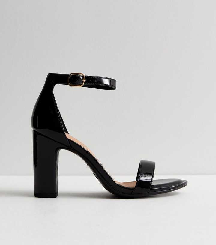 Wide Fit Black Patent 2 Part Block Heel Sandals