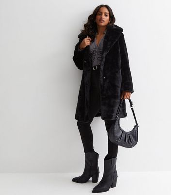 Petite black fur on sale coat