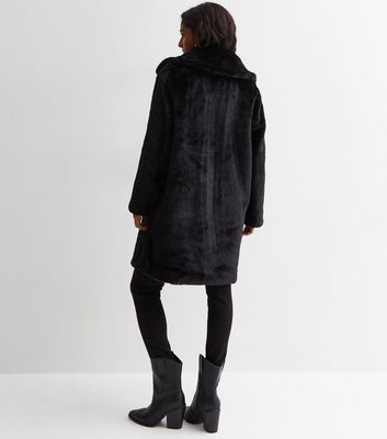 Petite Black Faux Fur Coat New Look
