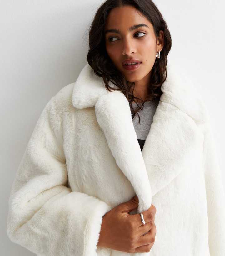 Petite Cream Faux Fur Coat