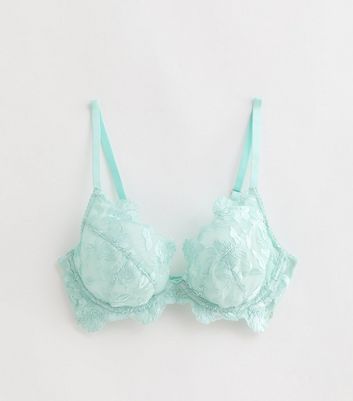 Mint Green Floral Embroidered Non Padded Bra New Look