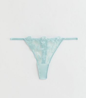 Mint Green Floral Embroidered Thong New Look
